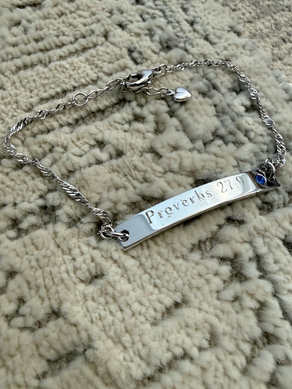 Proverbs 27:9 Silver Plate Bracelet with Blue Accent